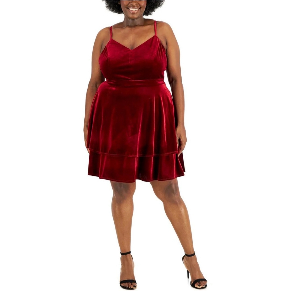 NWT B Darlin 16W Red Wine Velvet Lace Back Mini Dress Cocktail Party 2963-N - Picture 2 of 5